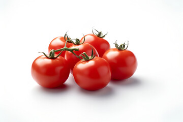 Creative fruits composition. Beautiful whole sliced half red tomato tomatoes isolated on white background. flat lay top side view	
