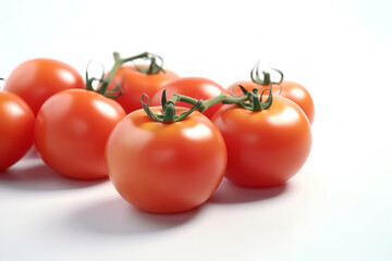 Creative fruits composition. Beautiful whole sliced half red tomato tomatoes isolated on white background. flat lay top side view	
