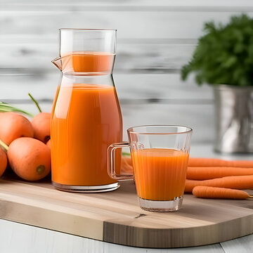  suco di carote in caraffa e bicchiere immagine generato ia
