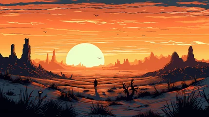 Light filtering roller blinds orange glow sunset over the mountains in the desert