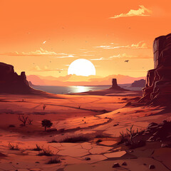 sunset over the mountains in the desert