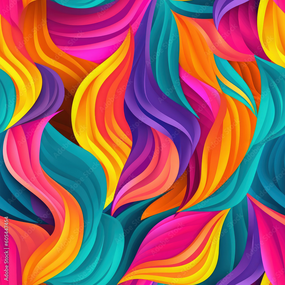 Wall mural abstract seamless pattern with colorful leaves. generative ai