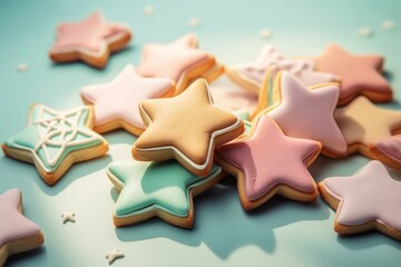 Illustration of star-shaped cookies in pastel colors. Generative AI