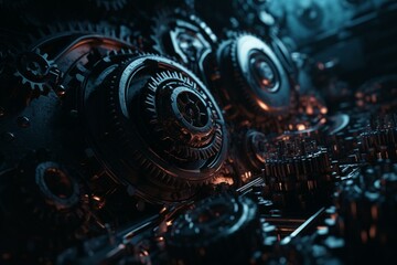 A background of abstract futuristic gears. Generative AI