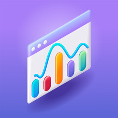 Trending 3D Isometric, cartoon illustration. Sales, increase money growth icon, progress marketing. Concept of business analysis. Vector icons for website
