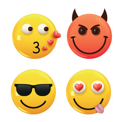 Set of 3d icon yellow color smile emoji. Set Icon Smile Emoji. Vector