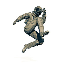 Fototapeta na wymiar astronaut is jumping in action on white background