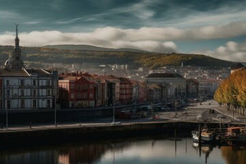 Portugalete, a Spanish city in Basque Country, in front of a background image. Generative AI
