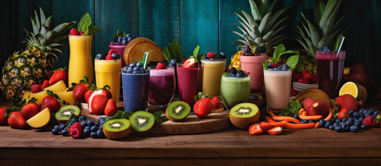 Fresh mixed fruits juice and smoothie