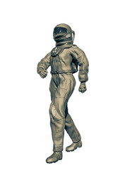 astronaut is walking on white background
