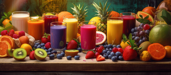 Fresh mixed fruits juice and smoothie