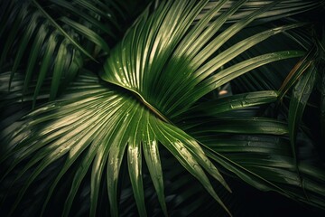 Leaves of a tropical palm tree. Generative AI