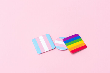 Badges lgbt society and trasgender, transsexual on a pink background. Horizontal tolerance poster, greeting cards, headers, website