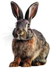 Fototapeta premium Close up of a wild rabbit isolated on white background as transparent PNG, generative AI animal