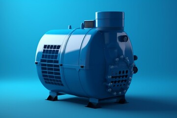 3D rendered blue modern air compressor on gradient blue background. Generative AI