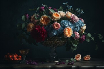 Obraz na płótnie Canvas Flowers arranged in a vase. Generative AI