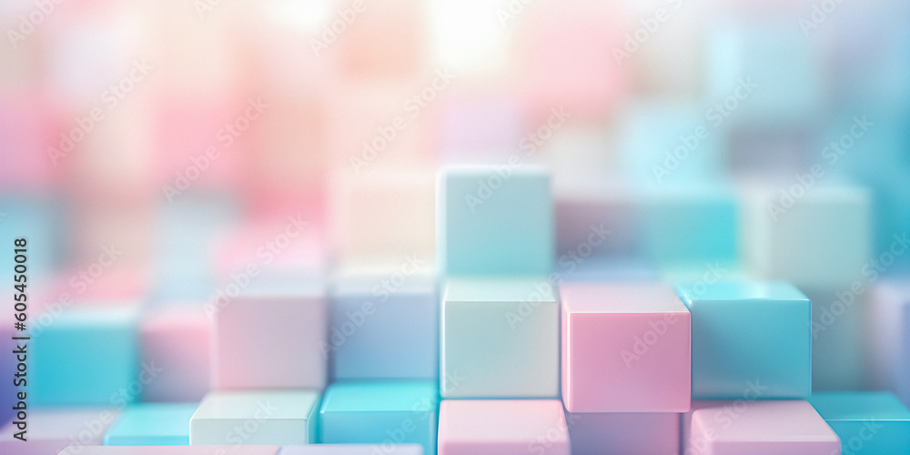 Wall mural soft focus dreamy pastel color background with copy space, 3d block geometry, presentation backgroun