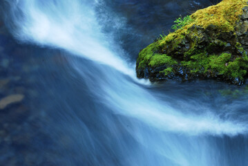 Water rushing around a rock in a river