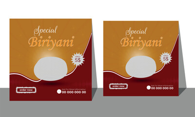 Food Social Media  template design set with white, orange, red and yellow color. food, business proposal, promotion, advertise, publication, cover page. new digital biriyani flyer set Vector
