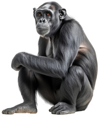 Sitting chimpanzee ape isolated on a white background, generative AI animal