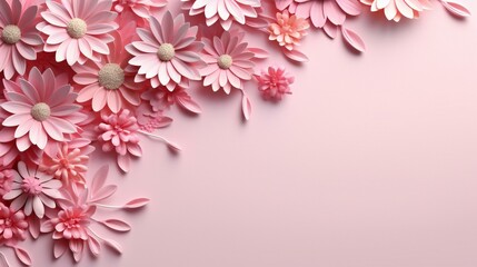 3D Flower Frame Crafted with Pink Paper Cut Style, space for copy