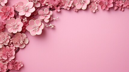 Obraz premium 3D Pink Paper Cut Flower Frame Set against a Radiant Pink Background, space for copy