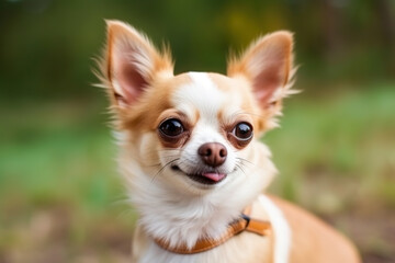 Obraz premium Chihuahua are a small breed of dog known for their energetic and playful nature, smiling portrait in park, generative ai 