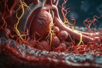 3D medical depiction of arterial hardening and clot formation. Generative AI