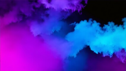 Paint water. Color mist. Magic spell mystery. Blue pink contrast vapor floating splash cloud blend on dark black abstract art background, generative ai
