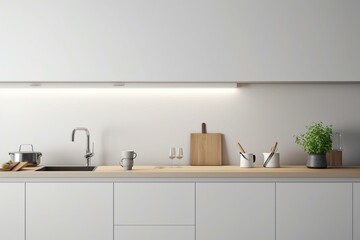 Fototapeta na wymiar Minimalist kitchen design on blank wall. Generative AI