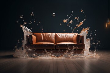 Illustration of sofa in weightlessness. Generative AI