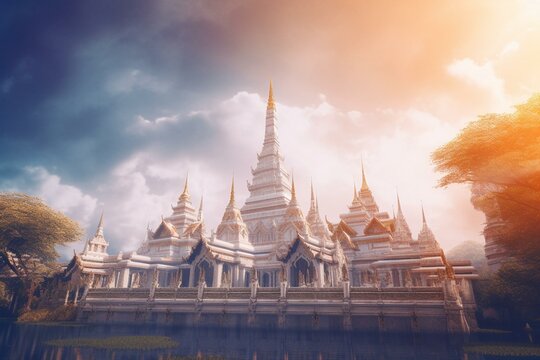 Illustration of Wat Suan Dok temple in Chiang Mai, Thailand in Impressionist style. Generative AI