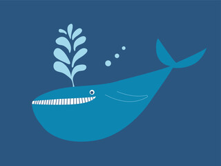 Vector whale in sea flat illustration