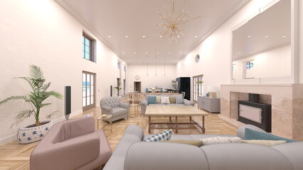 白い壁のリビングダイニング