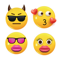 Set of 3d icon yellow color smile emoji. Set Icon Smile Emoji. Vector