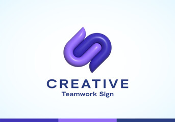 Inflated 3D Loop C Letter Abstract Vector Logo Template. Modern Geometry Swirl Sign Isolated