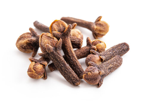Cloves isolated on white background. Spice cloves macro close-up.