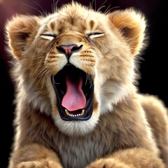 Obraz na płótnie Canvas Cute Cub Lion Yawning made with Generative AI