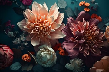 Modern floral mural wallpaper on simple background. Generative AI