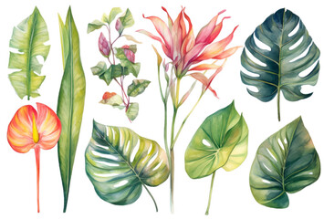 A watercolor painting of tropical plants Ai generated