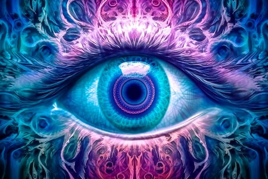 blue spiritual magical esoteric eye, intuitive vision, made with Generative AI