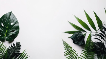 minimalist background with leaves, copy space, mockup
