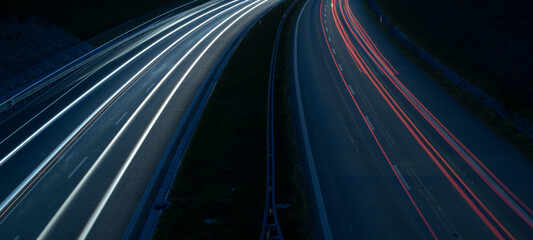 Fototapeta premium lights of cars with night. black and white. long exposure