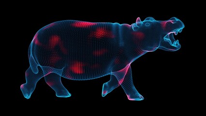 Spread of virus through volumetric animal on black background. Visual demonstration of virus in the body. Science Medical concept. 3D animation.