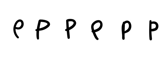 Simple black english latin P alphabet letter symbol. Vector illustration in hand drawn cartoon doodle style isolated on white background. For decorating, logo, card, learning, kids book.