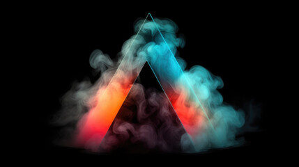 Fototapeta na wymiar A dark background with a pyramid in the middle and cloud of smoke