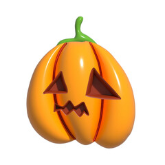 Halloween Realistic 3d Orange Pumpkin with sad face. 3d rendered object. Design element isolated on white background.