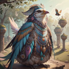 Bird wearing clothes and ornaments.Created with Generative AI