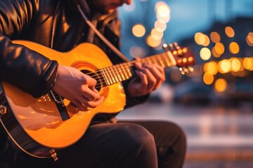 A musician channels his passion and focus into his instrument, enlivening a city street with the raw emotion of his performance, generative ai