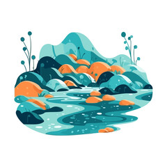 isolated river landscape illustrations